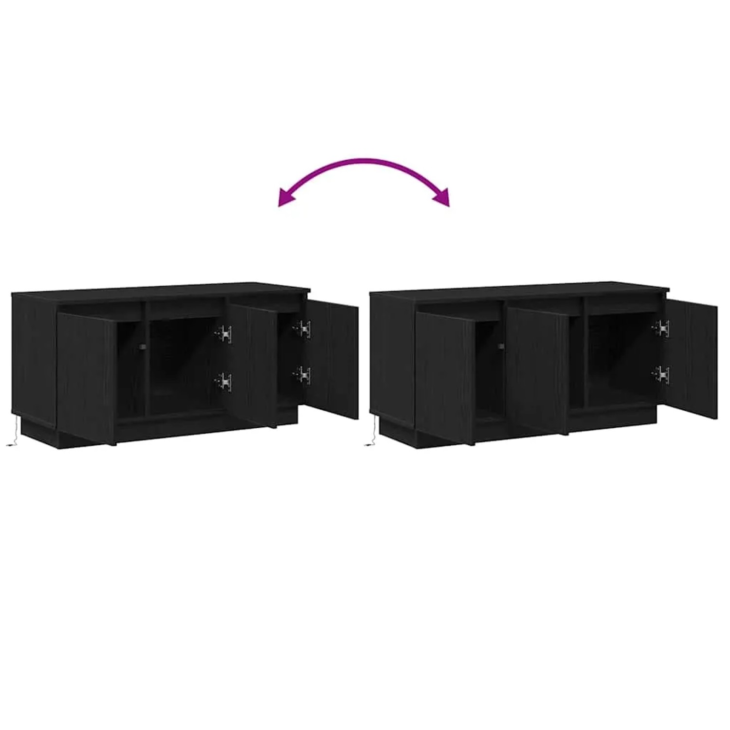 vidaXL TV-Schrank, schwarz Eichen-Optik, mit LED und offenen Türen.