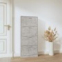 vidaXL Schuhschrank, Betongrau, mit 4 Klappen, 59x17x150 cm, aus Holzwerkstoff.