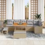 Beiges 9-teiliges vidaXL Garten-Sofa-Set aus Poly Rattan mit höhenverstellbarem Tisch.
