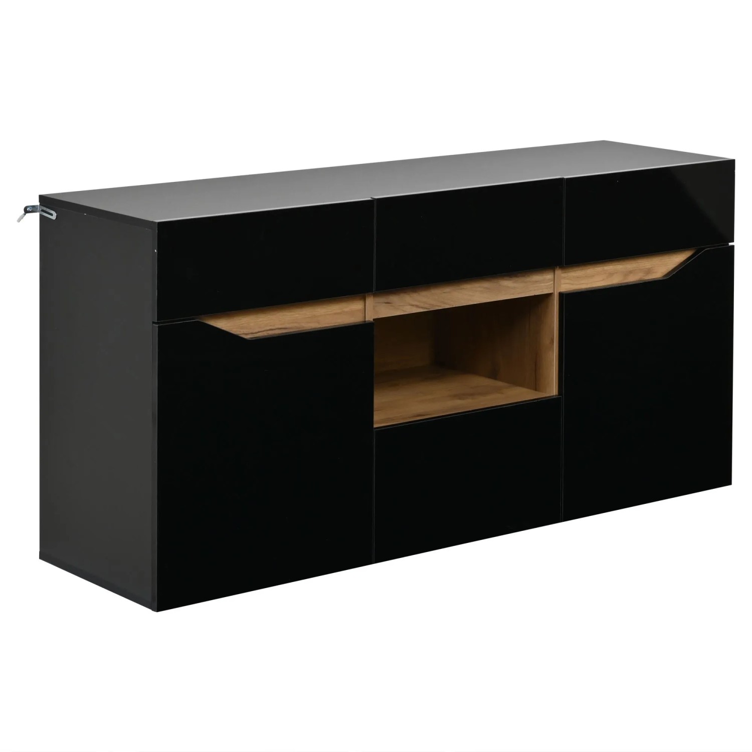 okwish Sideboard mit 4 Schubladen LED Beleuchtung Wohnzimmer 140x70x40cm Schwarz