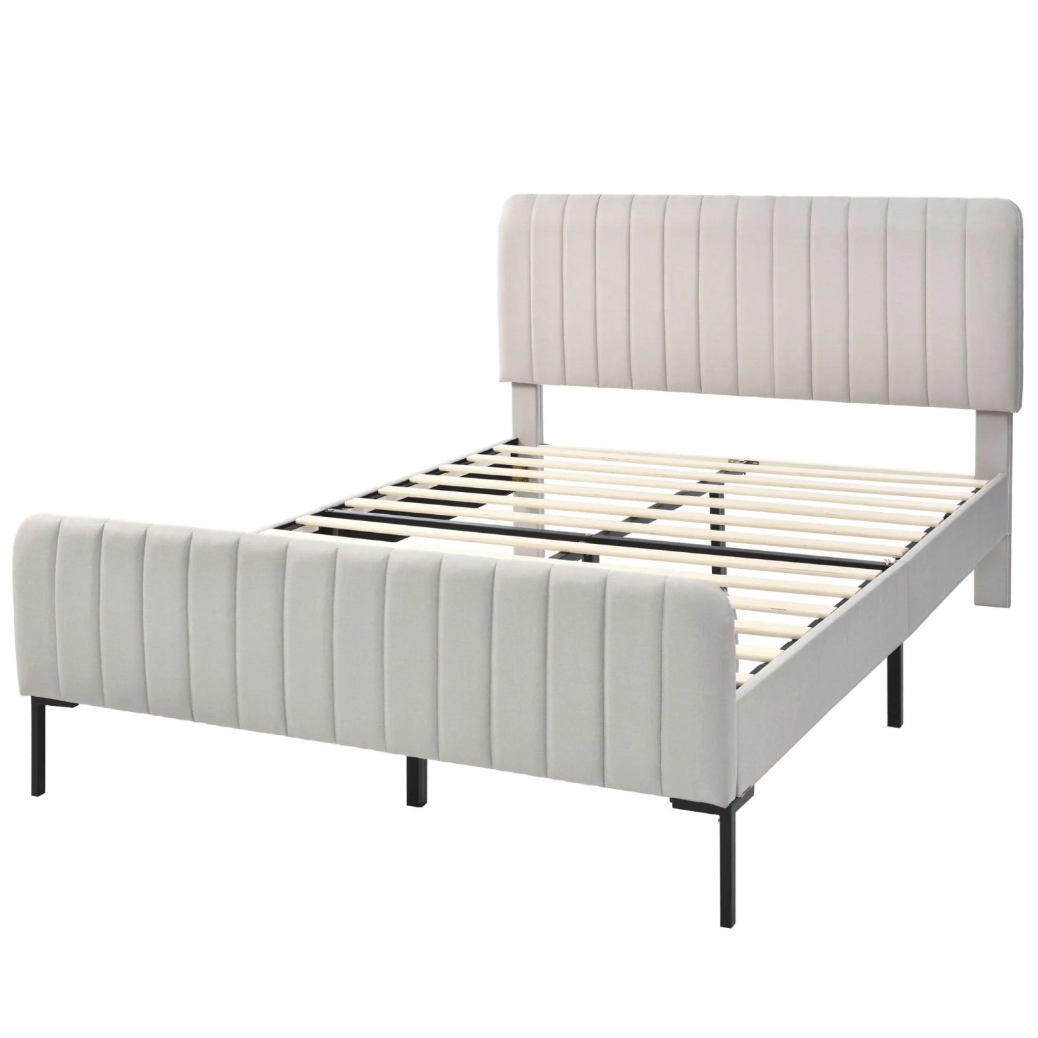Merax Polsterbett 160x200 Grau Beige Verstellbares Kopfteil Mit Matratze