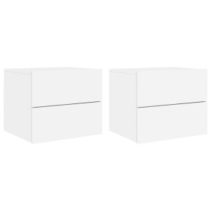 Zwei weiße Wand-Nachttische mit je zwei Schubladen. Nachttisch Set für Schlafzimmer.