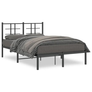 Schwarzes Metall Bettgestell 120x190 cm mit Kopfteil für Schlafzimmer.