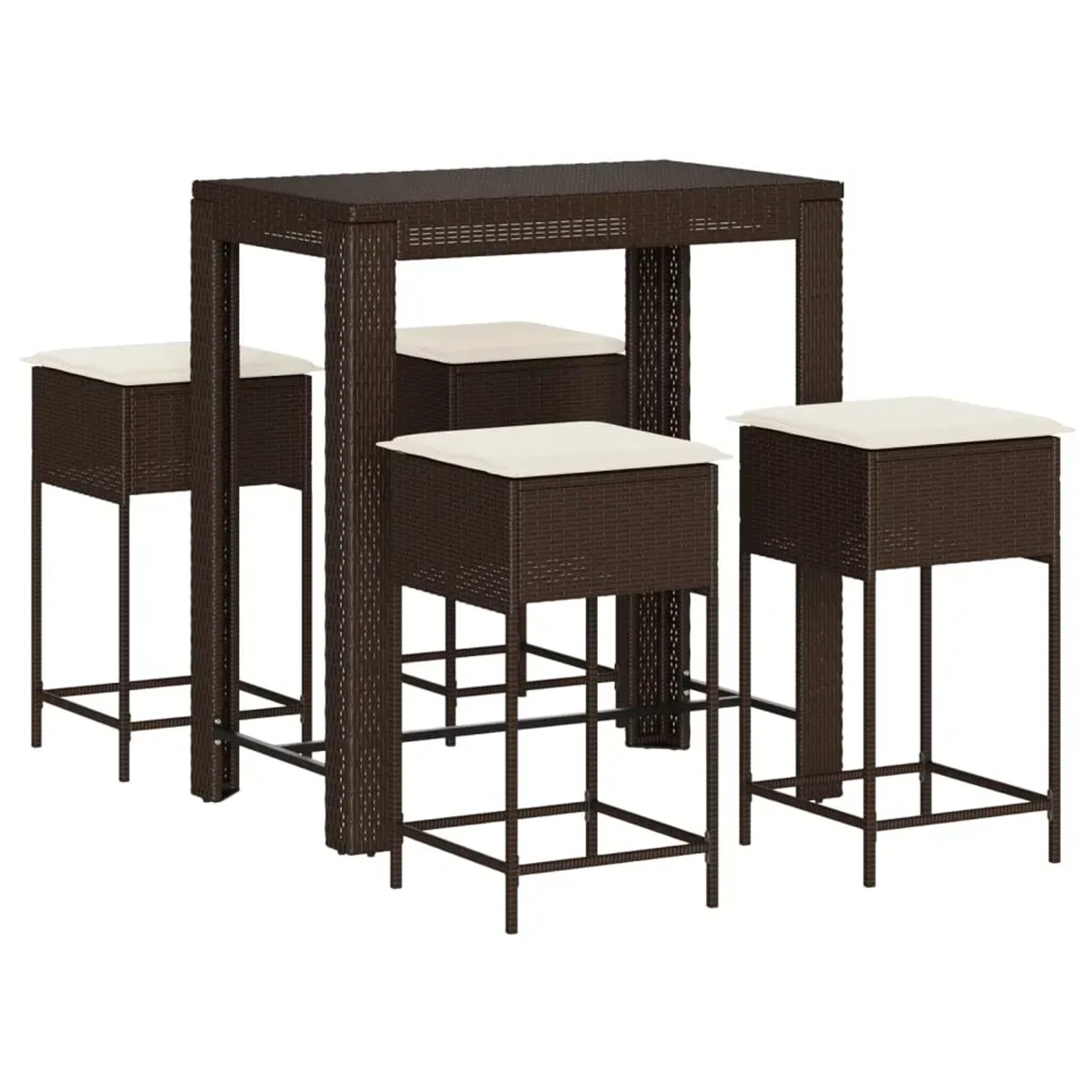 vidaXL 5-tlg Gartenbar-Set mit Kissen Braun Poly Rattan Modell 12