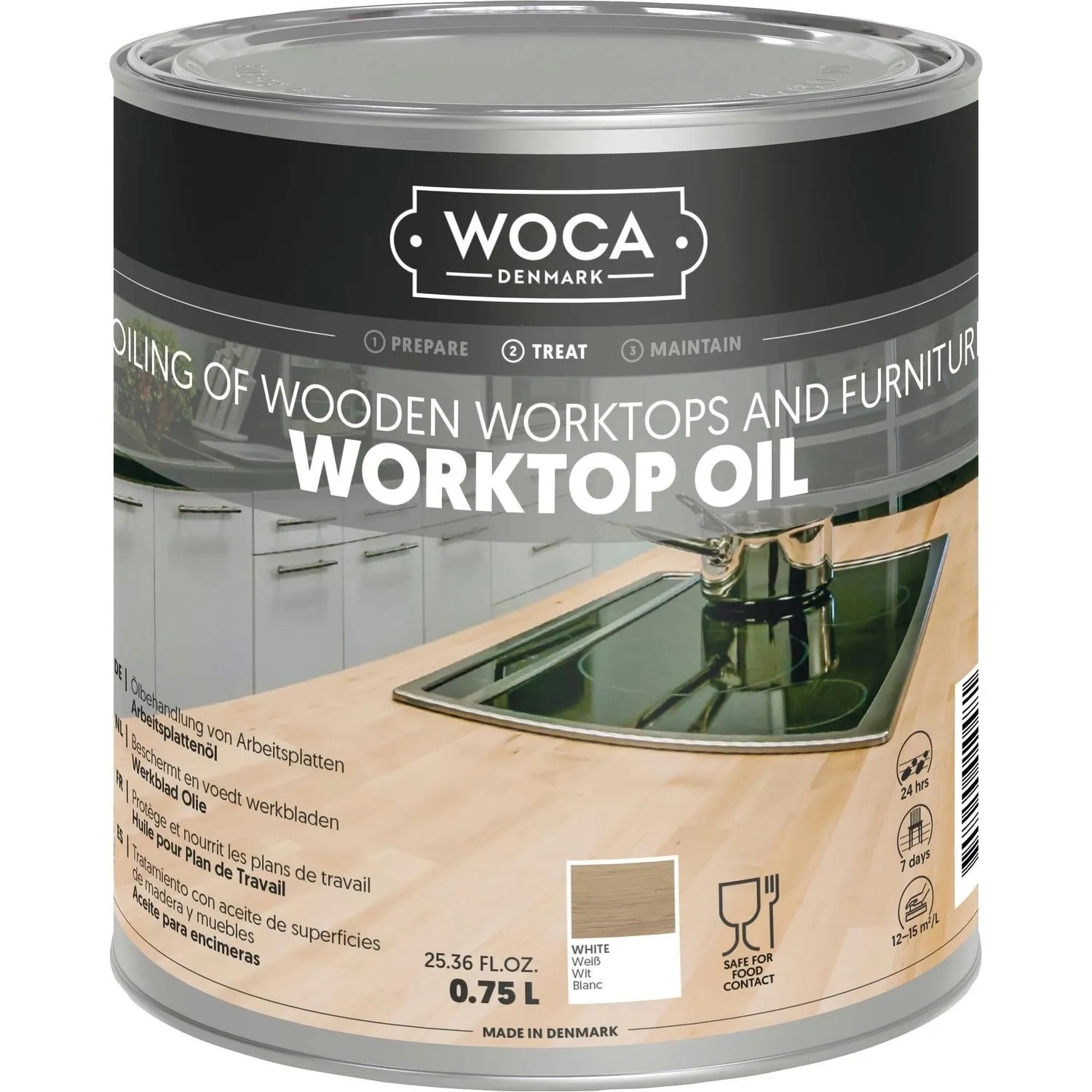 Woca Arbeitsplattenöl 0,75, Holzbodenpflege Fußbodenöl für Geölte Holzböden Weiß