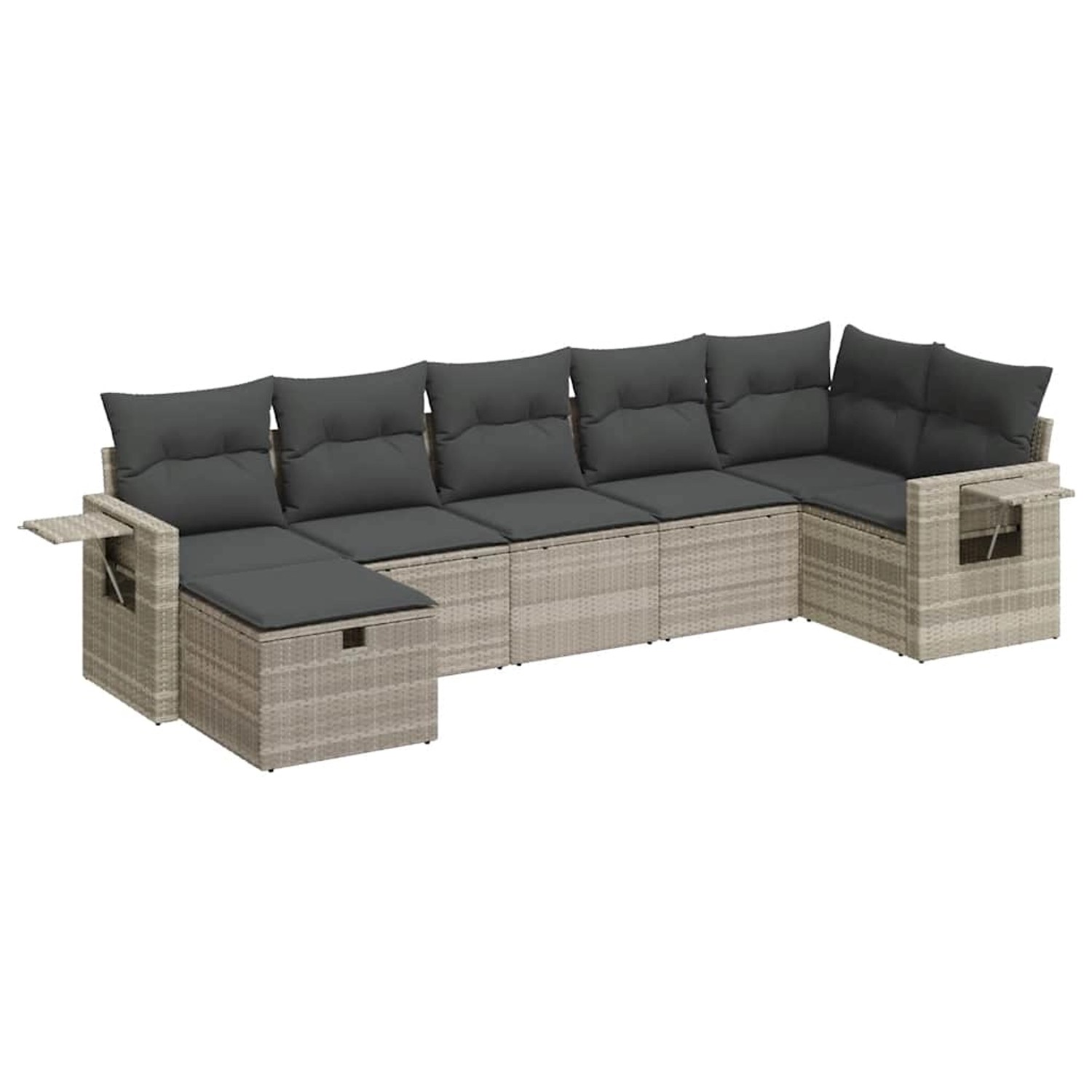 vidaXL 7-Tlg Garten-Sofagarnitur mit Kissen Hellgrau Poly Rattan 3325508