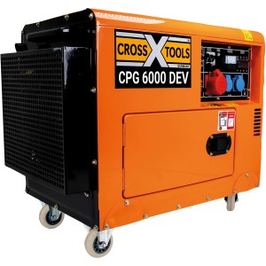 Oranger Cross Tools Diesel-Stromerzeuger CPG 6000 DEV mit Rädern und Anschlüssen.