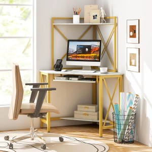 Costway Schreibtisch mit Ladestation 80 x 80 x 145 cm Weiß