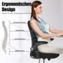 Ergonomischer, schwarzer Drehstuhl mit Mesh-Lehne und Klapparmlehnen. Bürostuhl für gesundes Sitzen.