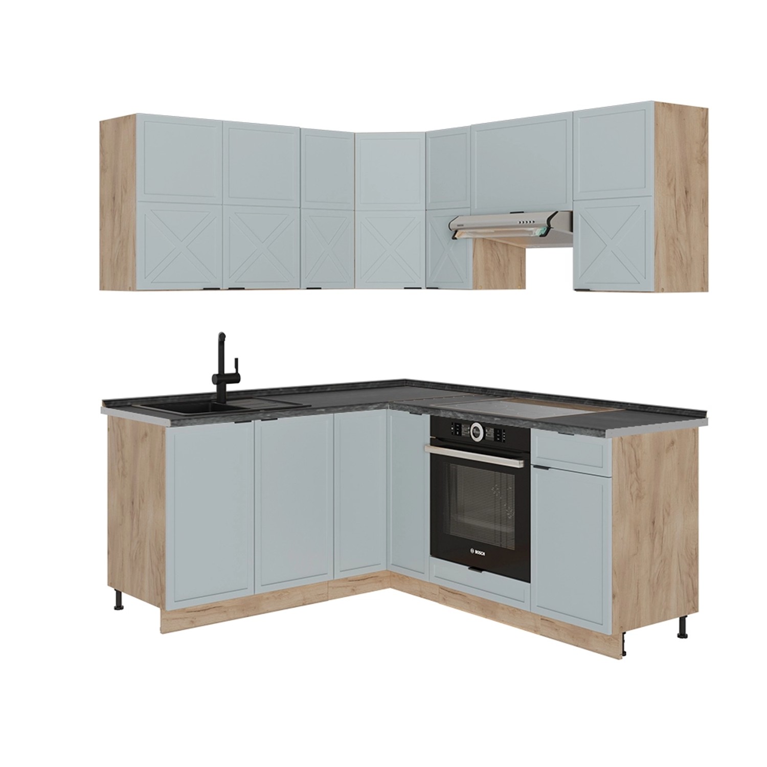 Vicco Fame-Line Eckküche Hellblau-grau/Goldkraft Eiche 160 x 190 cm AP Anth günstig online kaufen