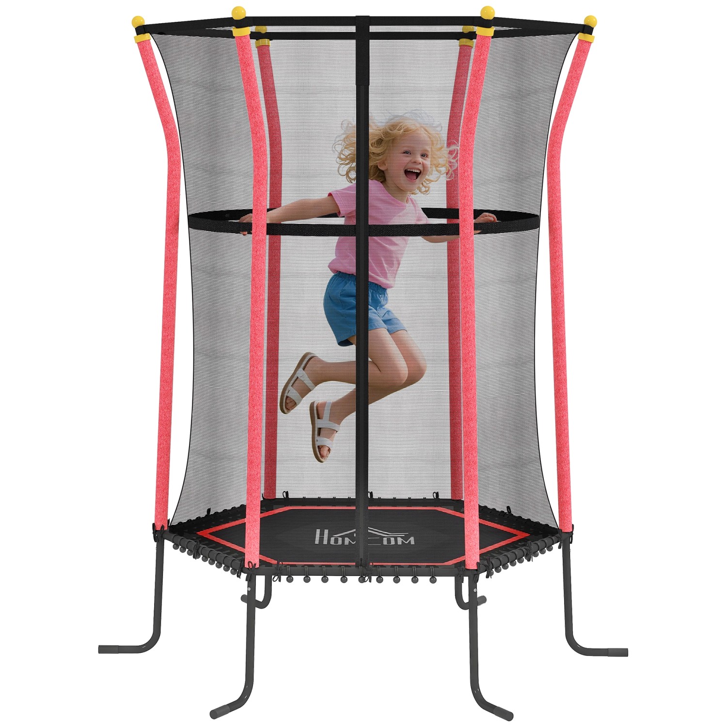 HOMCOM Kids Trampoline Stahl Kunststoff Rot Ø163,5 x H190 cm