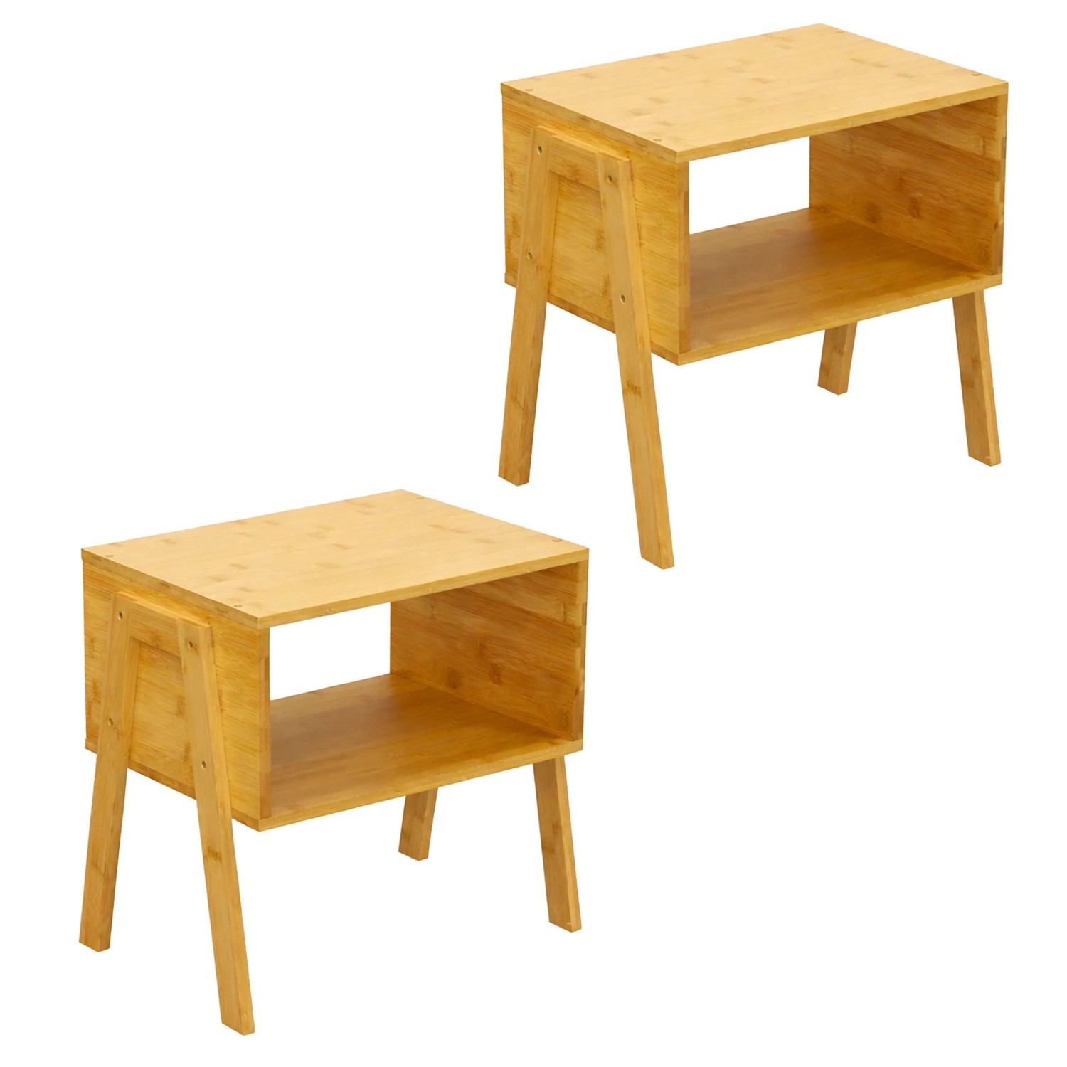 Relaxdays Beistelltische Bambus Natur Stapelbar 2er Set 43 cm x 29 cm x 42 cm 7,6 kg