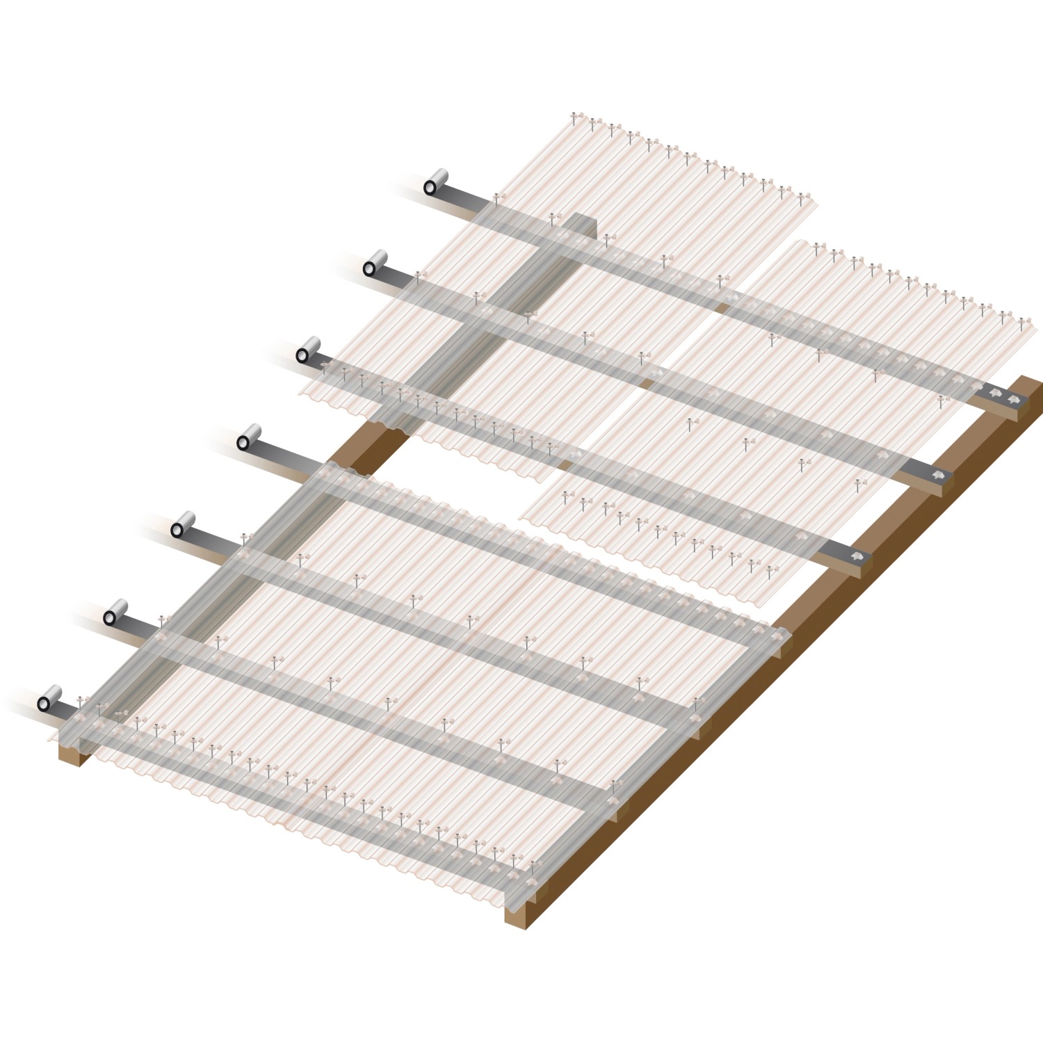 Montage einer bronzefarbenen PVC-Trapezplatte 70/18 (0,8 mm) auf einer Unterkonstruktion.