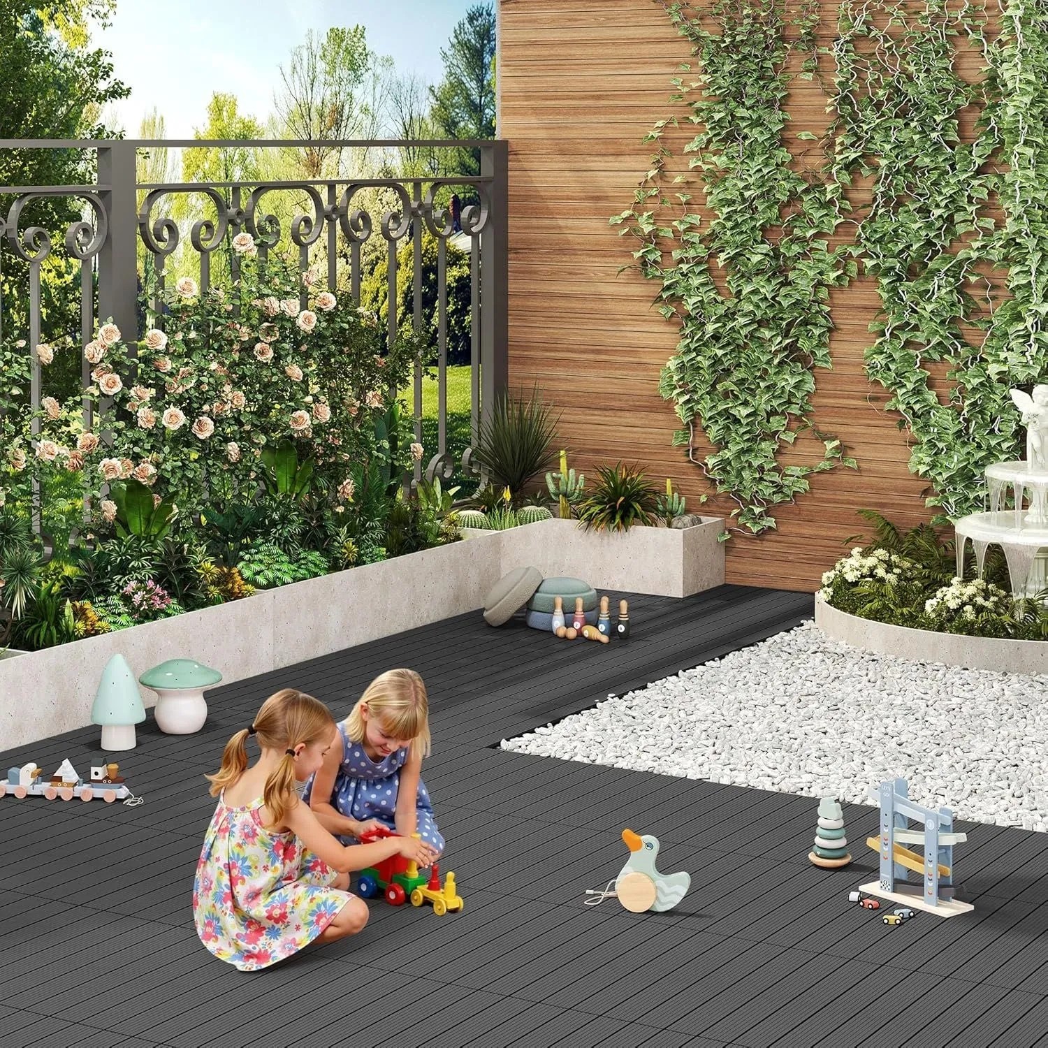 WOLTU WPC Terrassendielen Holz-Optik 30x60cm 12 Stück/2 m² Grau_2