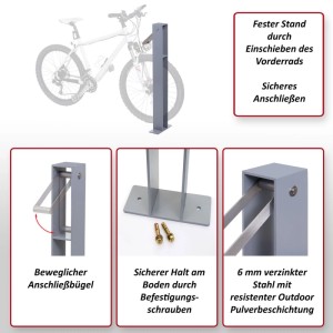 MCW Fahrradbügel G20 Verzinkter Stahl Pulverbeschichtet 96x24x10cm Grau