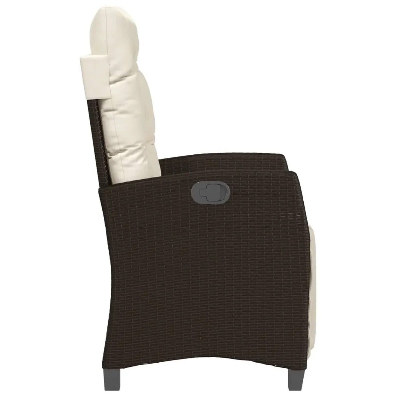 Brauner Relaxsessel aus Polyrattan mit cremeweißen Kissen, Teil des 3-tlg. vidaXL Bistro-Sets.