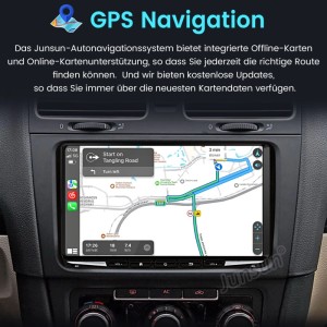 Junsun Autoradio im VW Golf 5 mit Navigationssystem und Touchscreen.