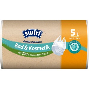 Swirl Bad & Kosmetik Müllbeutel, 5L, 40 Stück, mit Tragegriff, aus recyceltem Plastik.