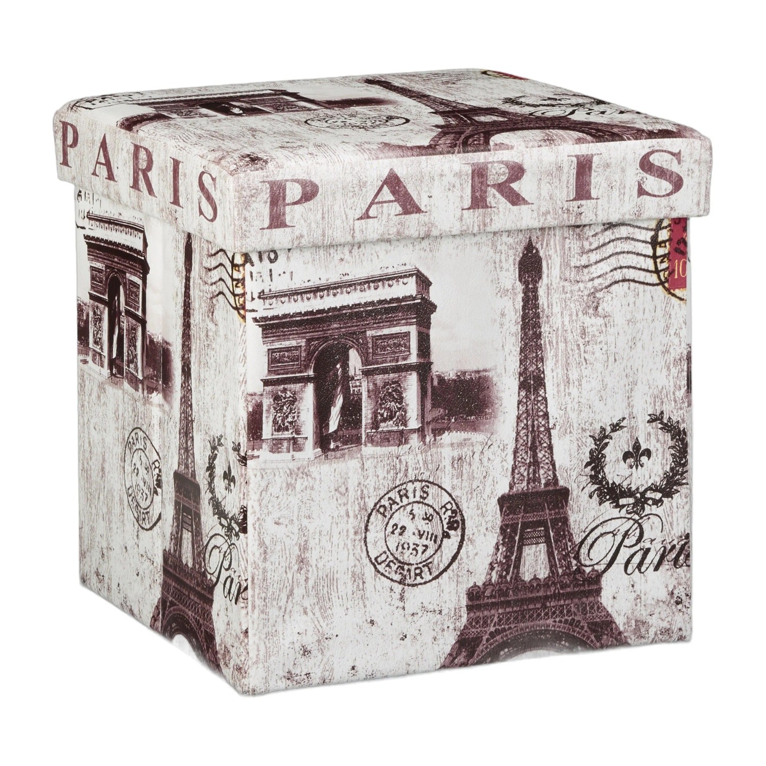 Relaxdays Sitzhocker Kunstleder Paris Faltbar mit Stauraum 38 cm x 38 cm x 38 cm 2,5 kg