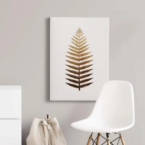 Wandbild mit goldenem Farn-Kunstdruck im Minimalismus-Stil. Dekorative Wanddekoration für Wohnräume.
