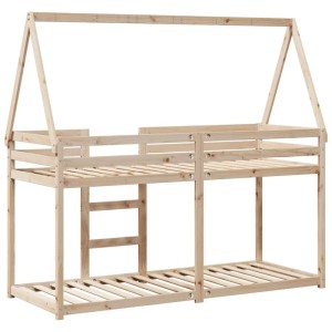 vidaXL Etagenbett mit Dach, 80x200 cm, Kiefer Massivholz, unbehandelt. Kinderbett mit Leiter.