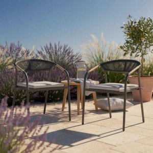 Bessagi Garden Gartensessel Benicio Grau Polywood/Textilene 2er-Set