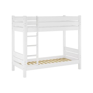 Weißes Kiefer Massivholz Etagenbett 90x200, teilbar in zwei Einzelbetten.