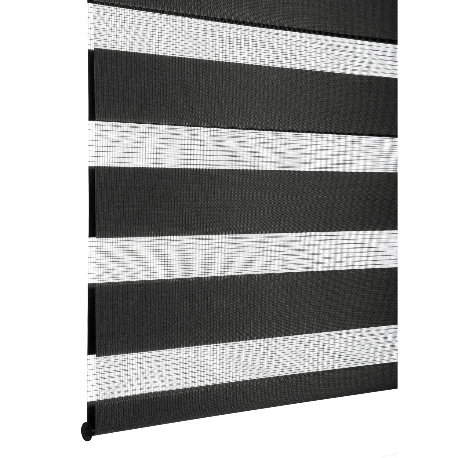 Gardinia Doppelrollo EasyFix, 100x150 cm, schwarz mit transparenten Streifen für variable Lichtsteuerung.