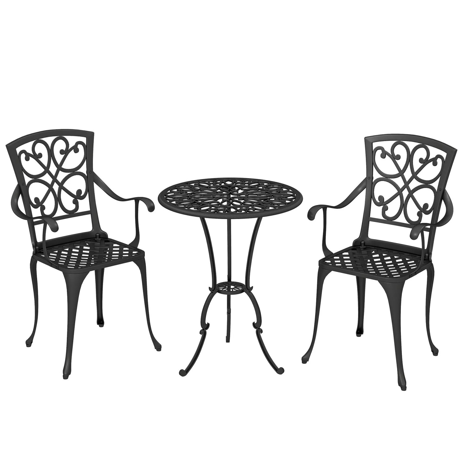 Furnicato 3-teiliges Garten Bistro Set Runder Bistrotisch Mit 2 Stühlen Sonnenschirmloch Antik Aus Aluminiumguss