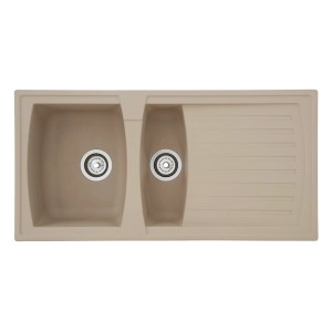 Respekta Mineralite Einbauspüle Boston, 100x50 cm, Sandbeige, mit 1,5 Becken und Abtropffläche.