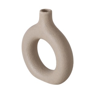 Beige Boltze Home Vase Lanyo aus Steingut, 12cm, mit Loch in der Mitte.