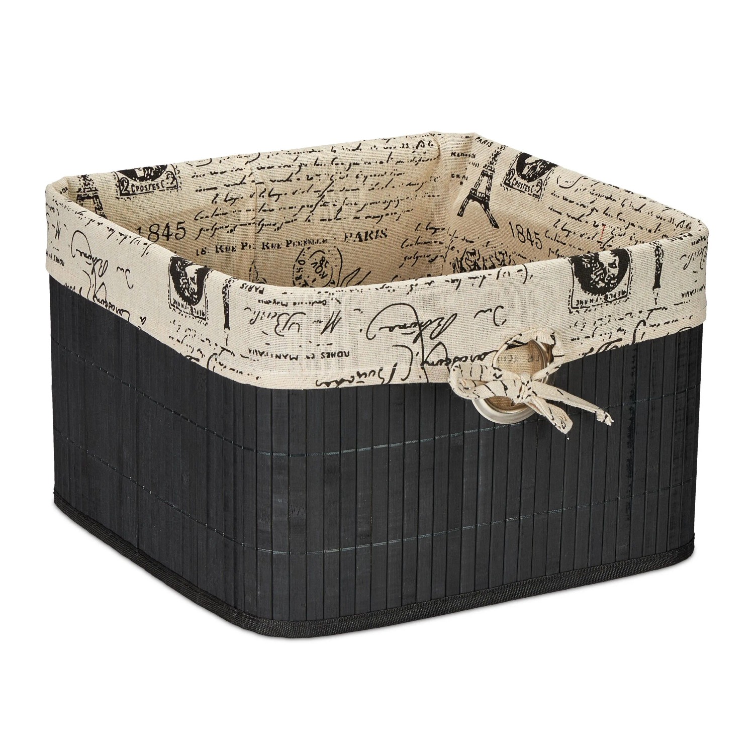 Relaxdays Aufbewahrungskorb Bambus Schwarz mit Stoffeinsatz 20 cm x 31 cm x 31 cm 0,5 kg