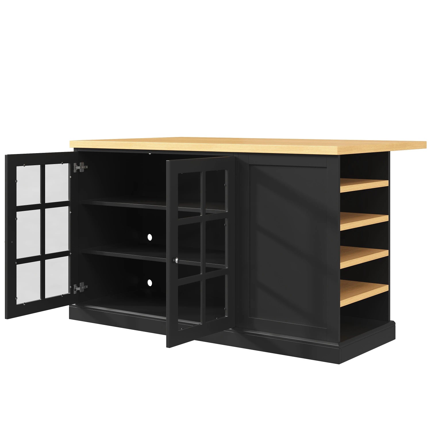 okwish Kücheninsel mit Klappbar Smart LED Weinregal Schublade Küche 120x40-70x90cm Schwarz