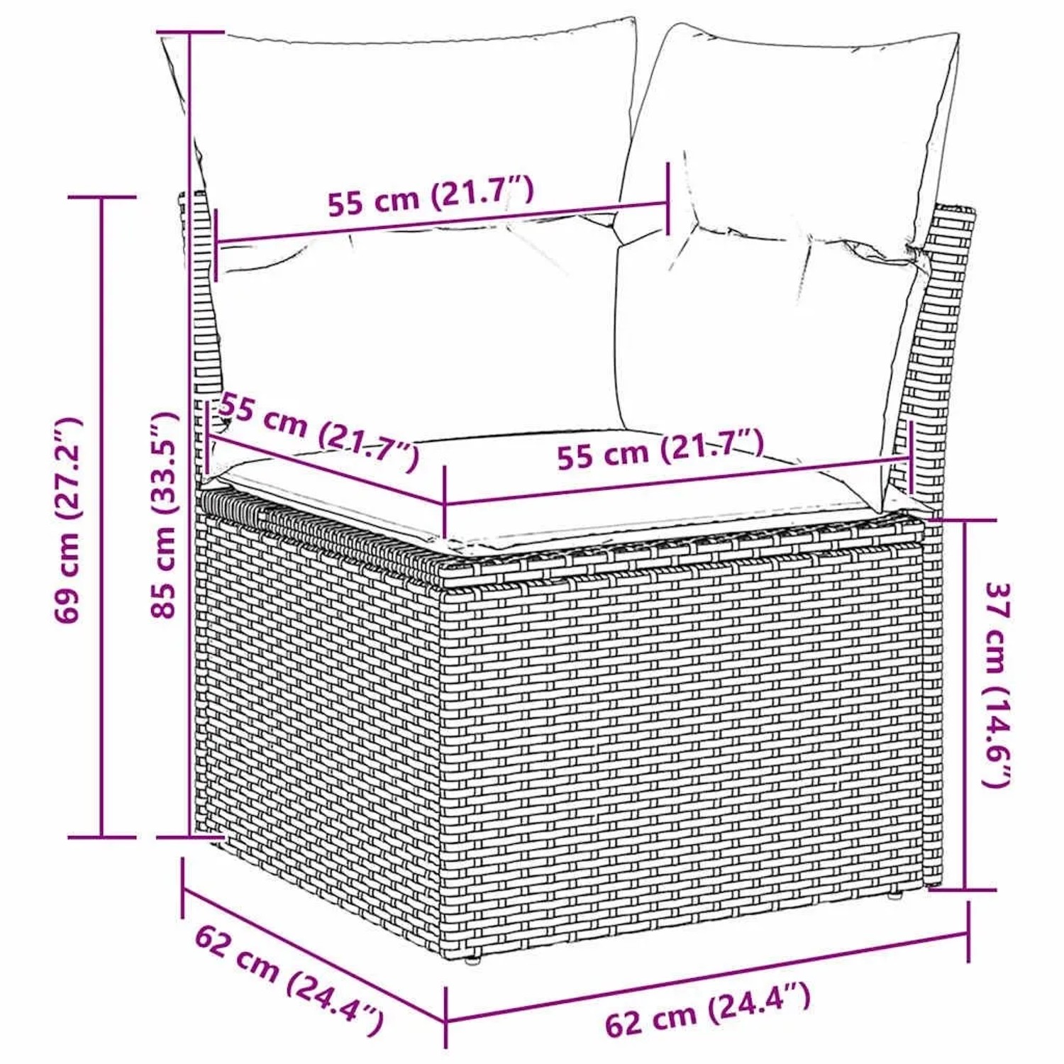 vidaXL Gartenmöbel-Set, 5-teilig, beige/hellgrau, Poly-Rattan, mit Maßangaben.