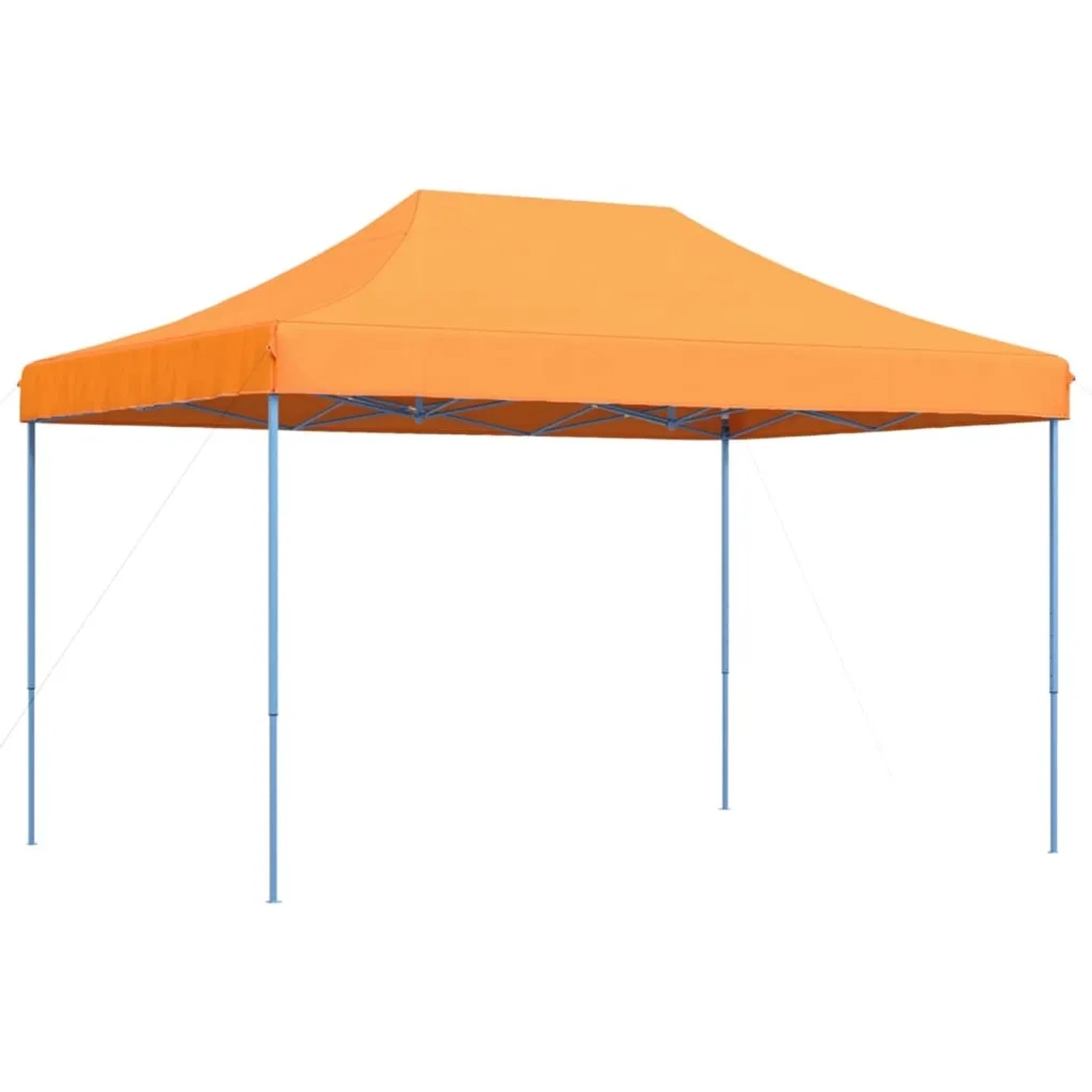 Faltbares, oranges Partyzelt/Pavillon mit blauem Stahlgestell für Garten & Feiern.