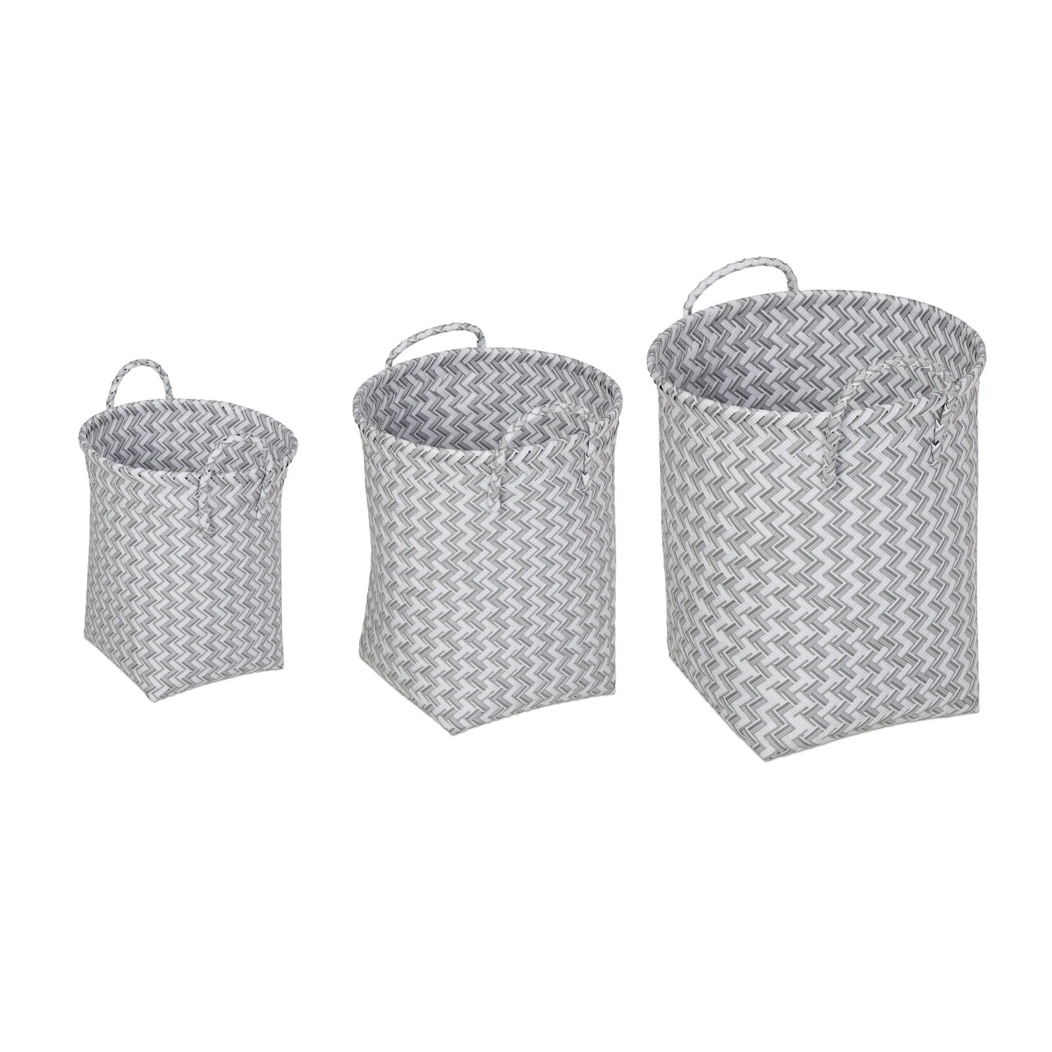 Relaxdays Wäschekorb Set Kunststoff Weiß Grau Geflochten mit Henkeln 46,5 cm x 36,5 cm x 35 cm