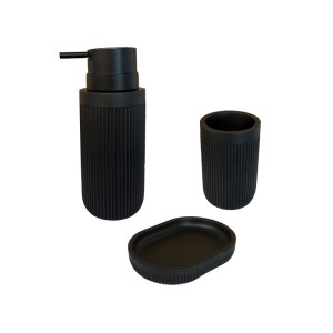 Relaxdays Badaccessoires Set Polyresin Schwarz 3-teilig 17 cm x 6,5 cm