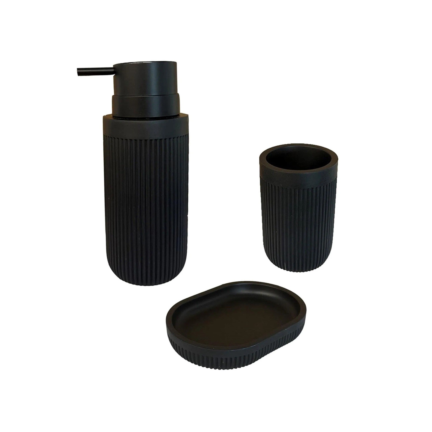Relaxdays Badaccessoires Set Polyresin Schwarz 3-teilig 17 cm x 6,5 cm