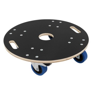 Runder ECD Germany Transportroller mit Siebdruckplatte, 800 kg Traglast und blauen Rollen.