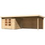 Karibu Holz-Gartenhaus Ängelholm mit Pultdach und Anbau, unbehandelt.