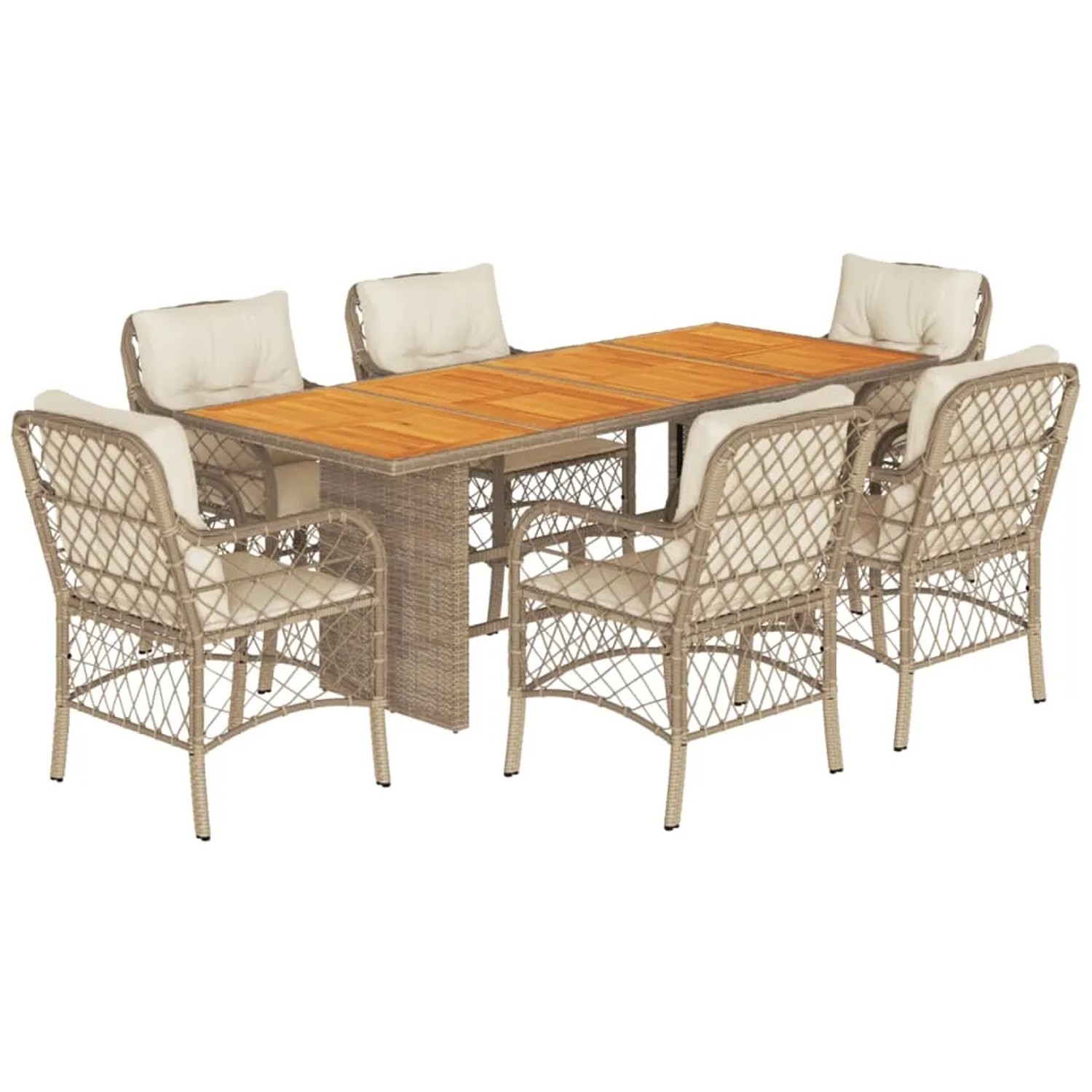 vidaXL 7-Tlg Garten-Essgruppe mit Kissen Beige Poly Rattan 3212076