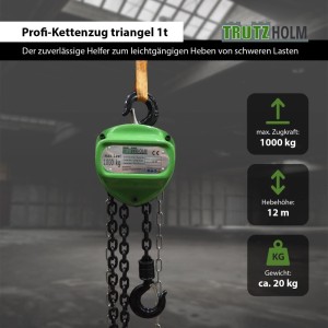 TRUTZHOLM Kettenzug mit Doppelbremse, 1000kg Tragkraft und 12m Hubhöhe.