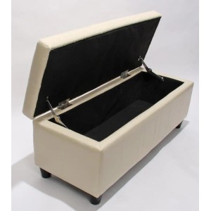 BERLINLODGE Aufbewahrungs-Truhe Sitzbank Lars 45x112x45cm Creme Leder & Kunstleder
