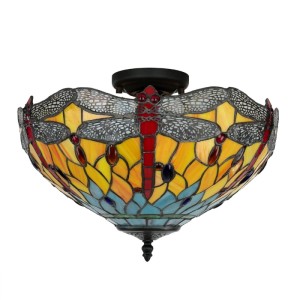 EASYLIGHT Deckenlampe Tiffany Stil Ø 40 cm Rund Buntglas 2x E14