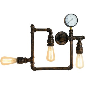 Rostbraune 3-flammige Wandleuchte Amarcord im Industrie-Design mit Manometer.