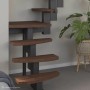Raumspartreppe Quadro, Buche Dunkel Walnuss, Brillant-Schwarz, einseitiges Geländer.