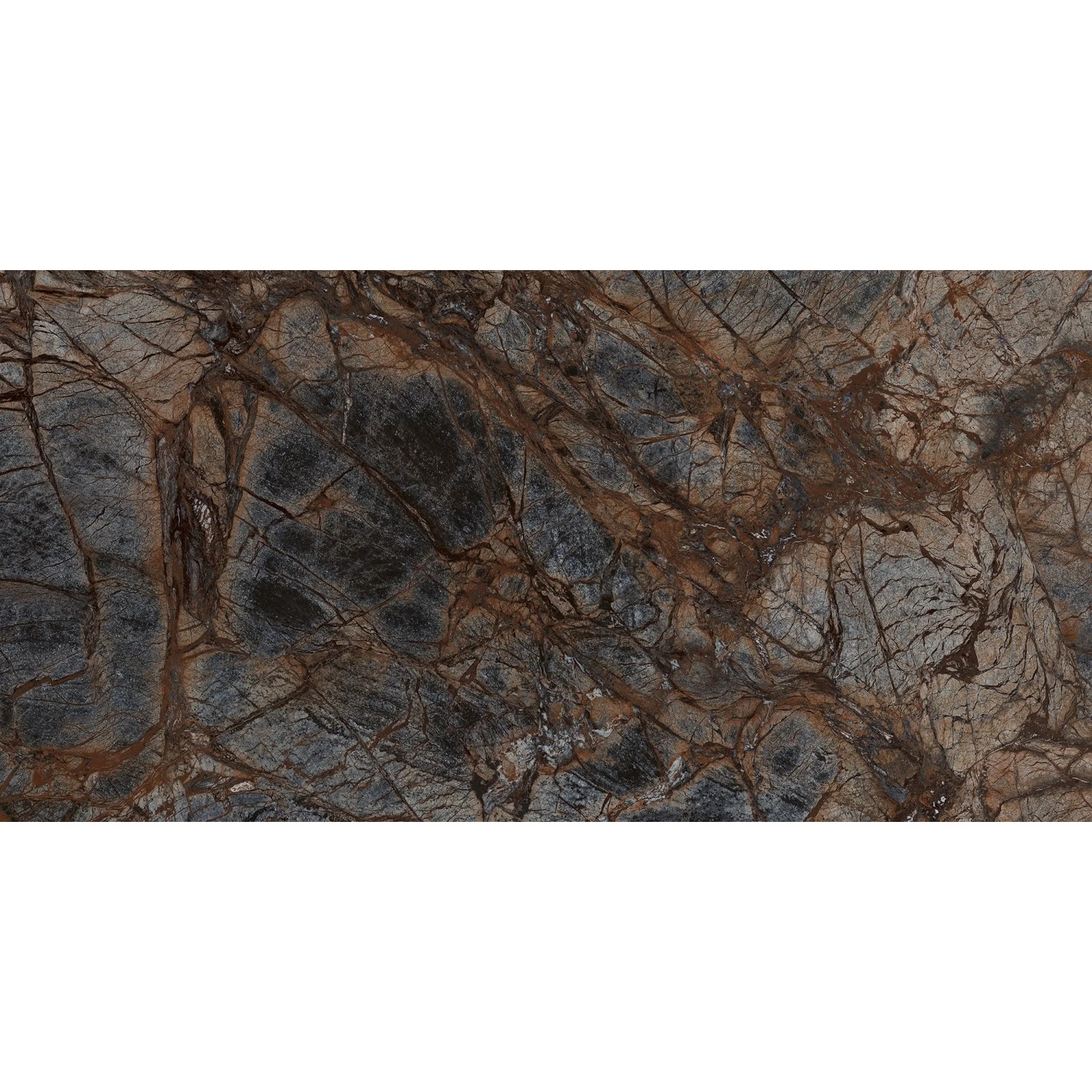 Feinsteinzeug Bodenfliese, 60x120 cm, Steinoptik, polierte Glasur für Innenräume.