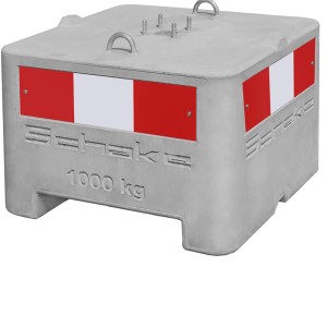 Schake Beton-Aufstellvorrichtung mit rot-weißem Warnschild Typ 1 für Baustellen.
