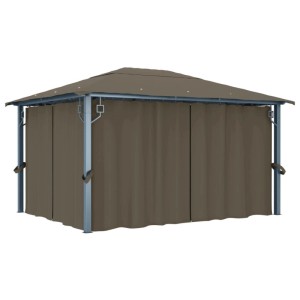 vidaXL Pavillon mit Vorhängen & LED-Lichterkette 400x300 cm Taupe Alu 3070337