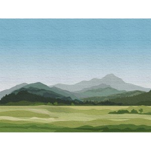 One Wall one Role Fototapete mit Berglandschaft in Grün, Blau und Grau, 371x280 cm.